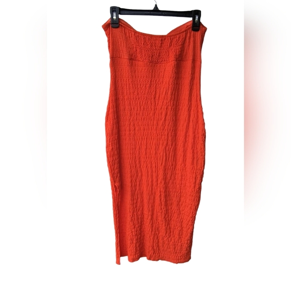 No Comment Orange Strapless Ribbed Midi Bodycon Dress for Cocktail XL NWT - Picture 2 of 9